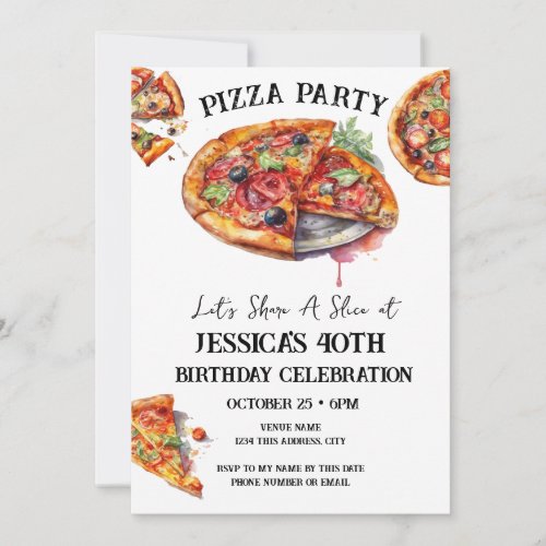 Pizza 40th Birthday Party Invitation