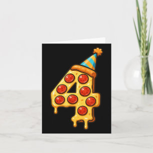 Pizza 4th Birthday 4 Years Old Party Hat Bday Boys Card