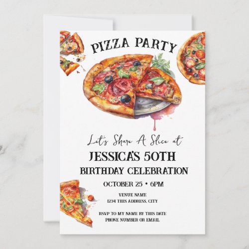 Pizza 50th Birthday Party Invitation