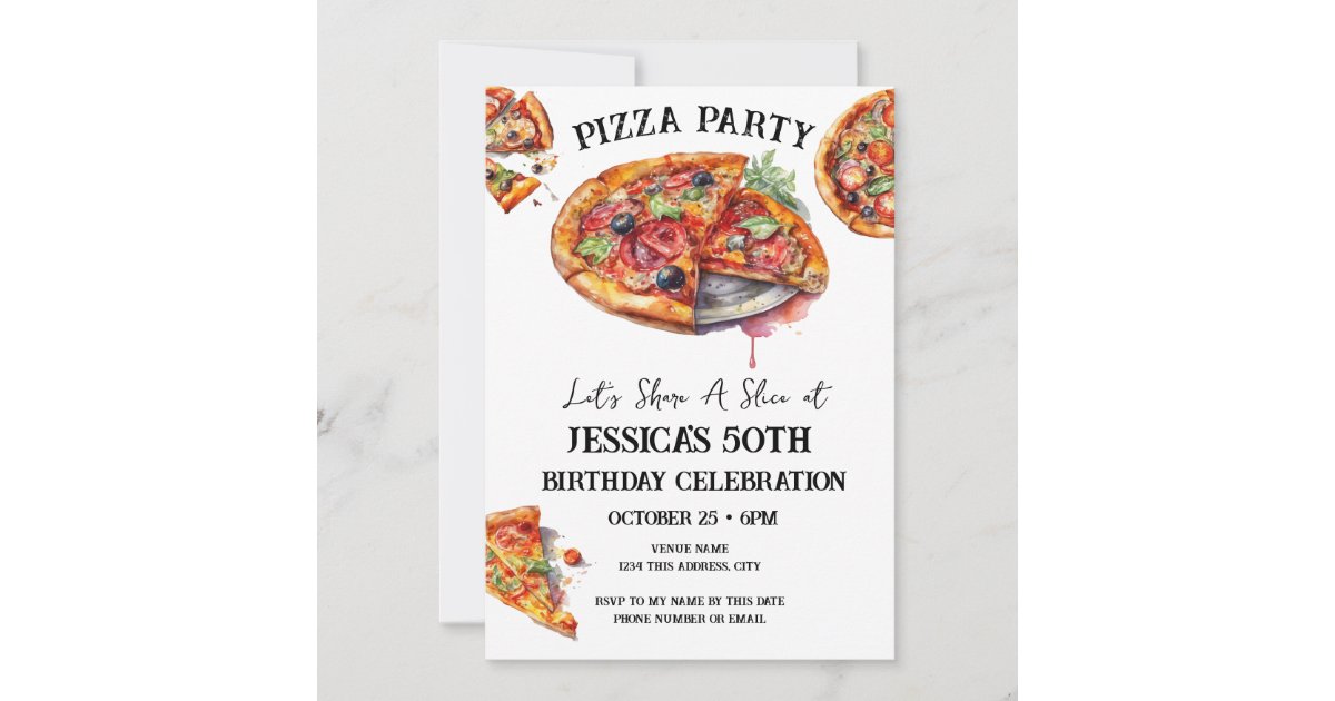 Pizza 50th Birthday Party Invitation | Zazzle