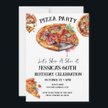 Pizza 60th Birthday Party Invitation<br><div class="desc">watercolor pizza party invitations. All text is adjustable and easy to change for your own party needs. Adult birthday party invitations,  printable download invites,  casual modern simple adult party ideas.</div>