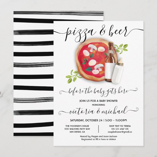 Pizza and Beer Baby Shower Invitation (Front/Back)