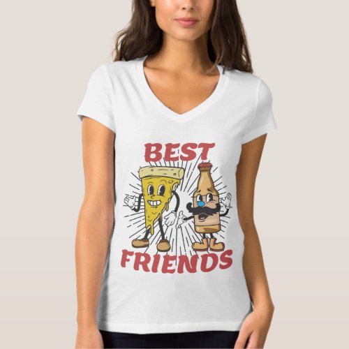 Pizza And Beer Best Friends Vintage Style Cartoon  T_Shirt