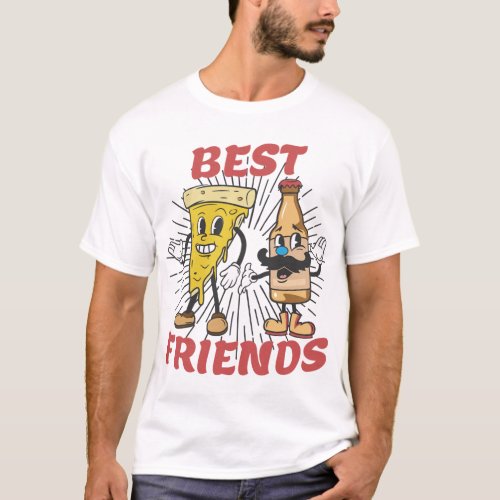 Pizza And Beer Best Friends Vintage Style Cartoon  T_Shirt