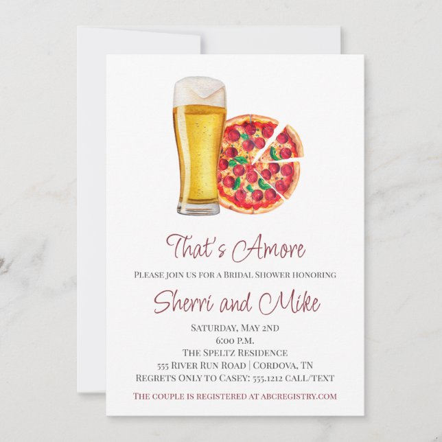 Pizza and Beer Bridal Shower Invitation (Front)