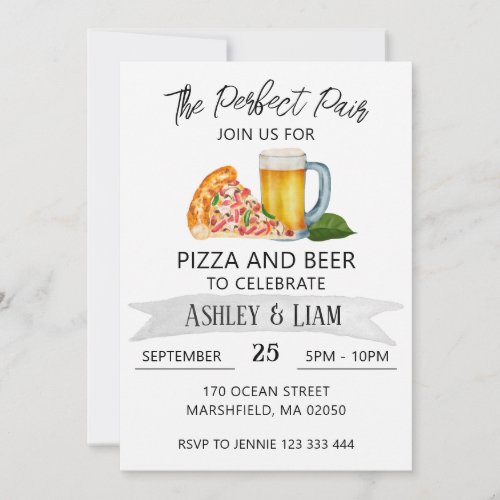 Pizza and Beer Couple Co_Ed Bridal Shower Invitation