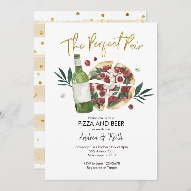 Pizza and Beer Couples Shower Invitation (Front/Back)