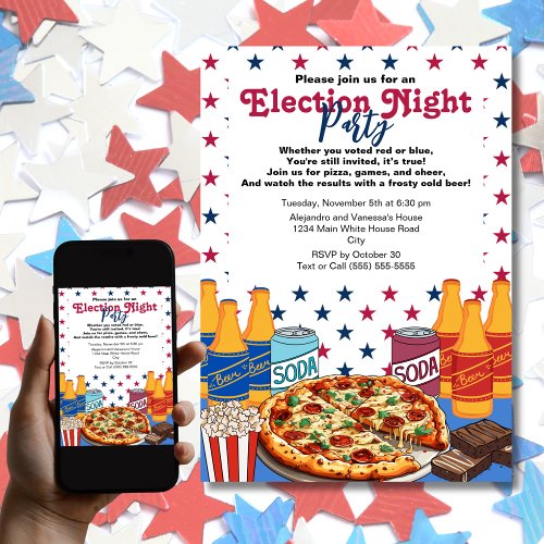 Pizza and Beer Election Night Party 2024 Invitation