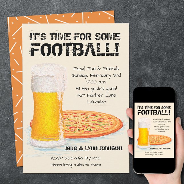 Pizza and Beer Football Invitation (Pizza and Beer Football Game Day Party Invitations)