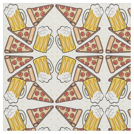 Pizza and Beer Pattern Fabric