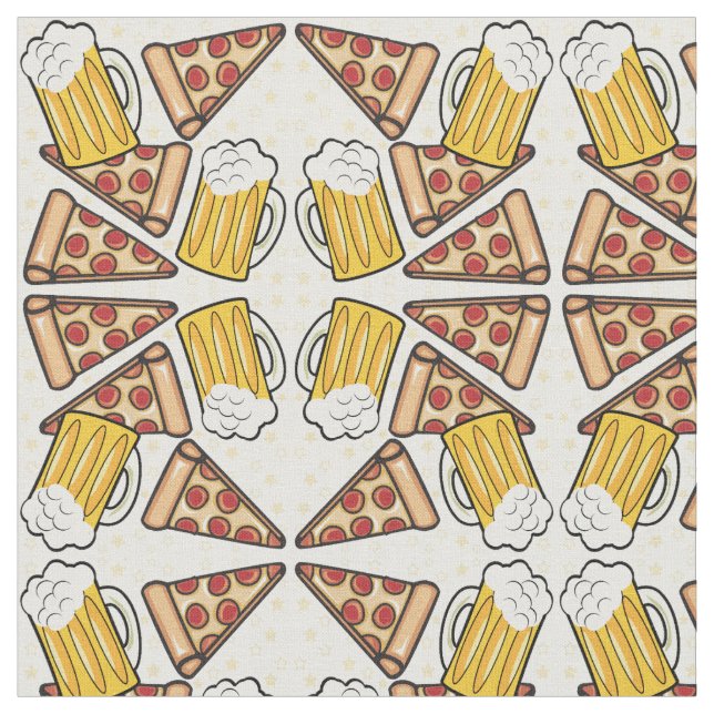 Pizza and Beer Pattern Fabric (Close Up)
