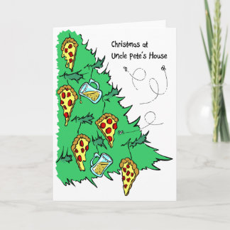 Pizza and Beer Tree Christmas Tree Holiday Card