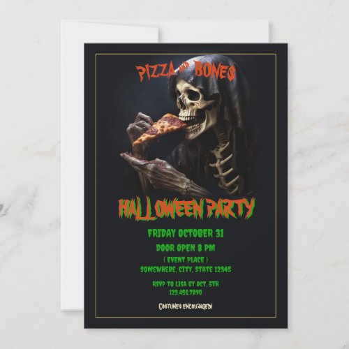 Pizza and Bones Halloween Party Invitation