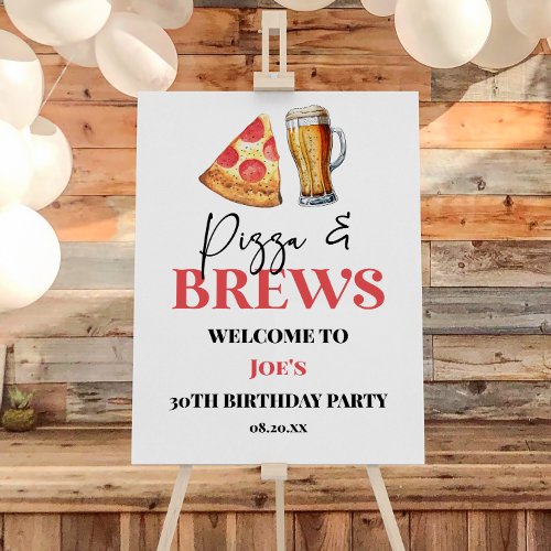 Pizza and Brews Beer Birthday Party Welcome Sign