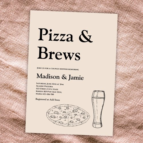 Pizza And Brews Beer Casual Couples Bridal Shower Invitation