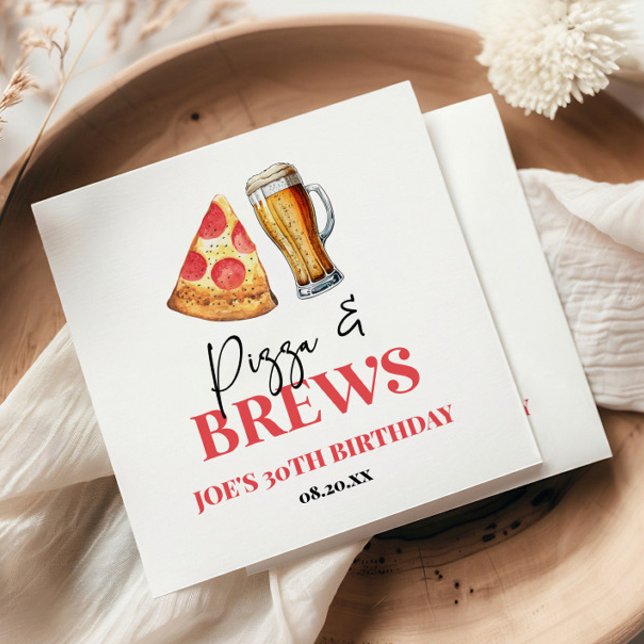 Pizza and Brews Beer Glass Birthday Party Napkins (Creator Uploaded)
