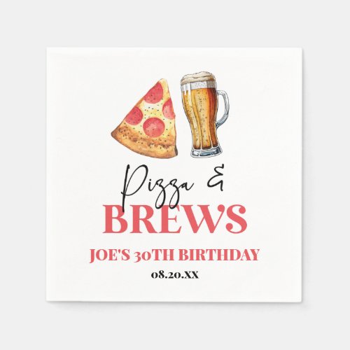 Pizza and Brews Beer Glass Birthday Party Napkins