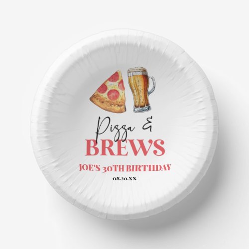 Pizza and Brews Beer Glass Birthday Party Paper Bowls