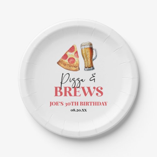 Pizza and Brews Beer Glass Birthday Party Paper Plates