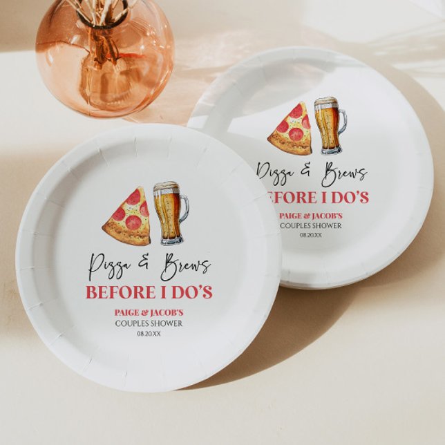 Pizza and Brews Before I Do's Couples Shower Paper Plates (Creator Uploaded)