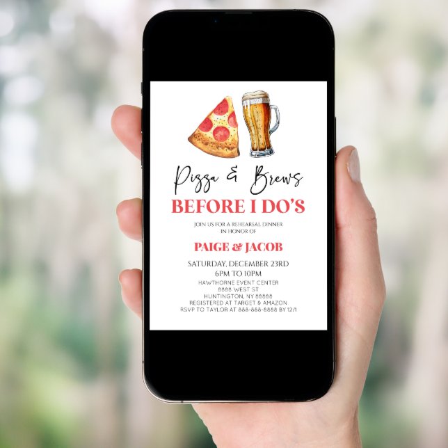 Pizza and Brews Before I Do's! Rehearsal Dinner Invitation (Front Digital)