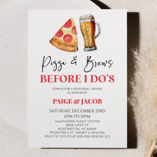 Pizza and Brews Before I Dos Rehearsal Dinner Invitation