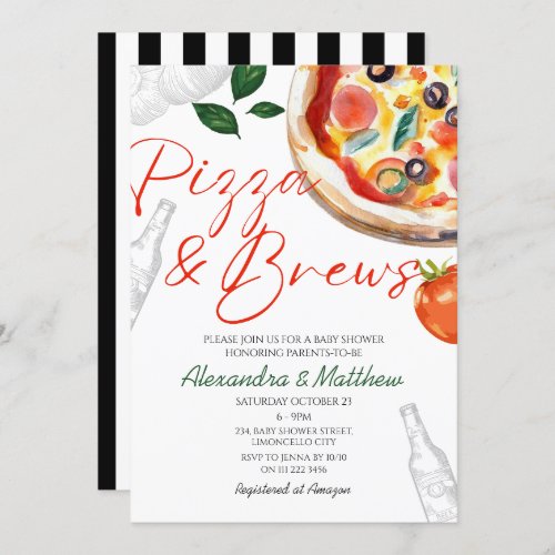 Pizza and Brews Co Ed Baby Shower Invitation