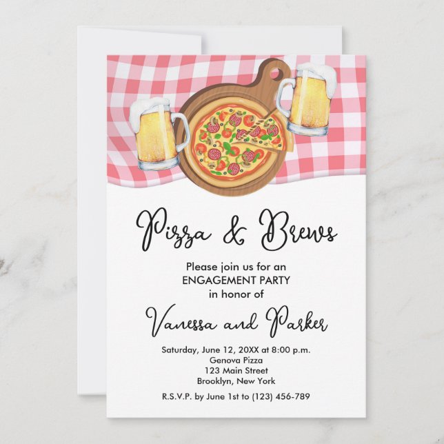 Pizza and Brews Engagement Party Invitation (Front)