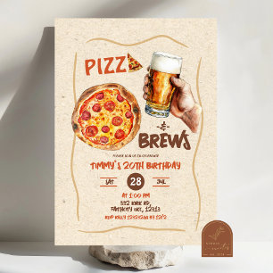 Pizza and Brews Man Birthday Invitation