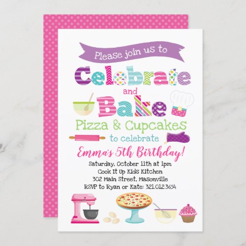 Pizza and Cupcake Baking Party Invitation