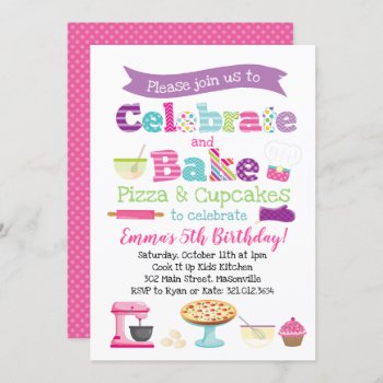 Pizza And Cupcake Baking Party Invitation by modernmaryella at Zazzle