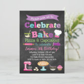 Pizza and Cupcakes Baking Party Invitation (Standing Front)