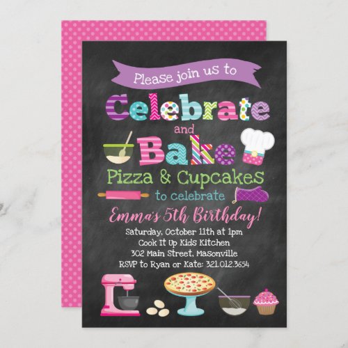 Pizza and Cupcakes Baking Party Invitation
