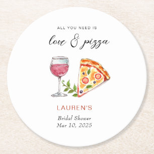 Pizza and love Bridal shower Round Paper Coaster