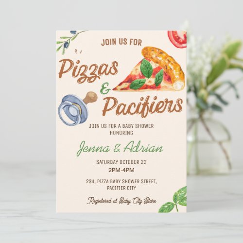 Pizza and Pacifiers Baby Shower Invitation