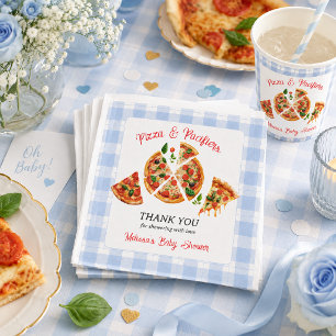 Pizza and Pacifiers Blue Gingham Boy Baby Shower Napkins