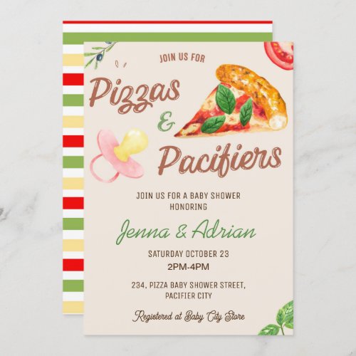 Pizza and Pacifiers Girl Co_Ed Baby Shower  Invitation
