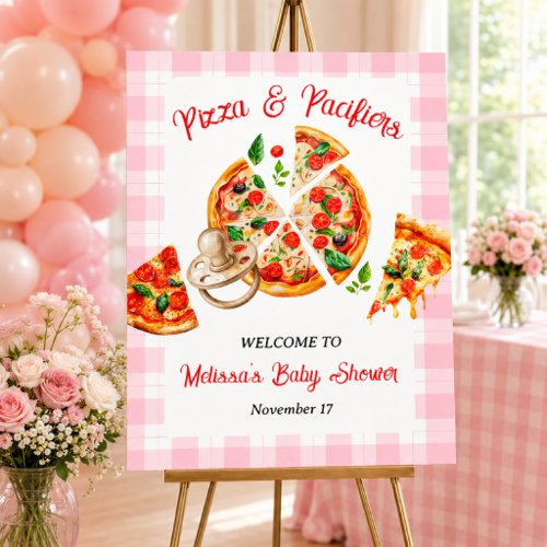 Pizza and Pacifiers Pink Gingham Baby Shower Party Foam Board