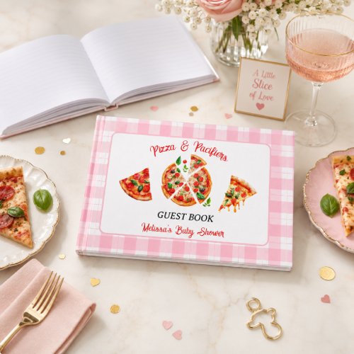 Pizza and Pacifiers Pink Gingham Baby Shower Party Guest Book