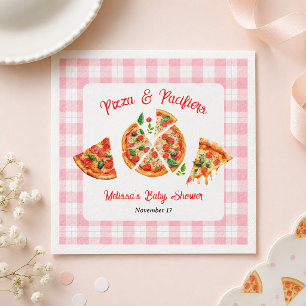 Pizza and Pacifiers Pink Gingham Baby Shower Party Napkins