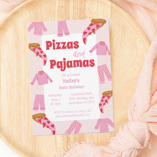 Pizza and Pajama Girls Birthday Party  Invitation
