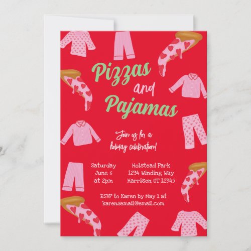 Pizza and Pajama Party Holiday Party Invitation