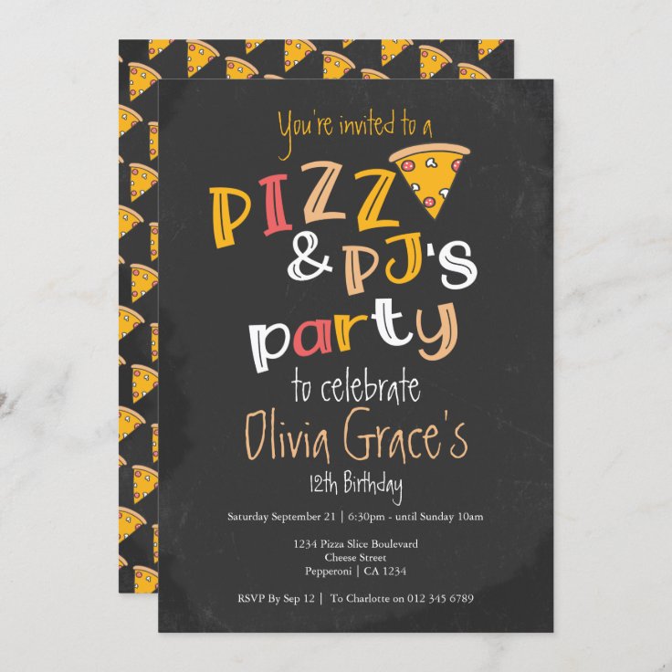 Pizza And Pajama Party Invitation | Zazzle