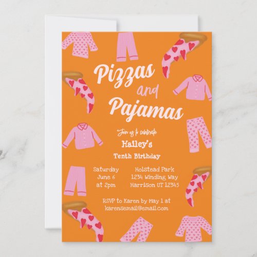 Pizza and Pajama Party Sleepover Birthday  Invitation