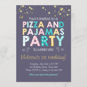 Pizza and Pajamas birthday invitation Sleepover