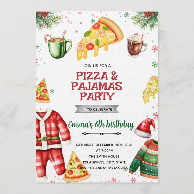 Pizza and Pajamas Christmas Invitation (Front)
