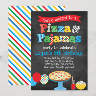 Pizza and Pajamas Party Chalkboard Invitation