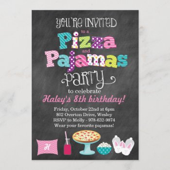 Pizza And Pajamas Party Chalkboard Invitation by modernmaryella at Zazzle
