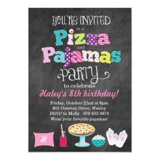 Pizza and Pajamas Party Chalkboard Invitation