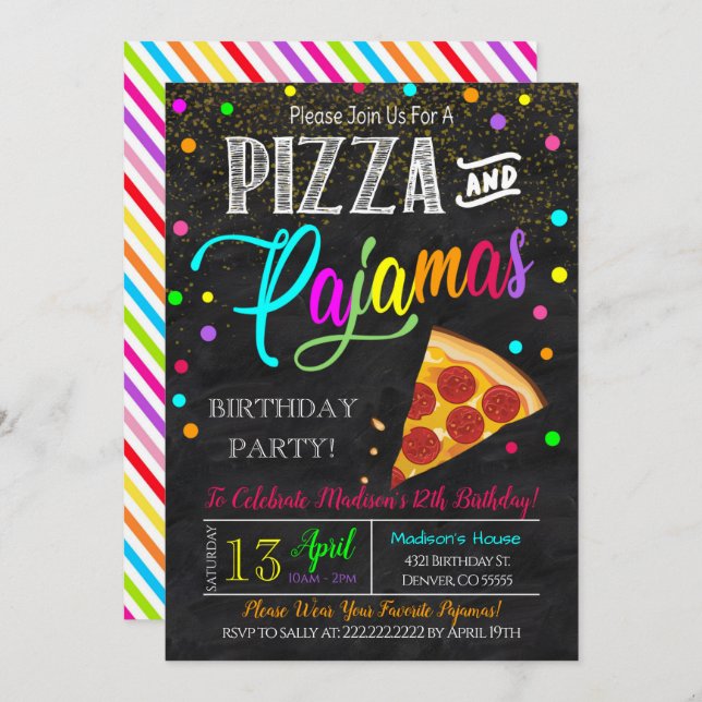 Pizza and Pajamas Party Invitation (Front/Back)